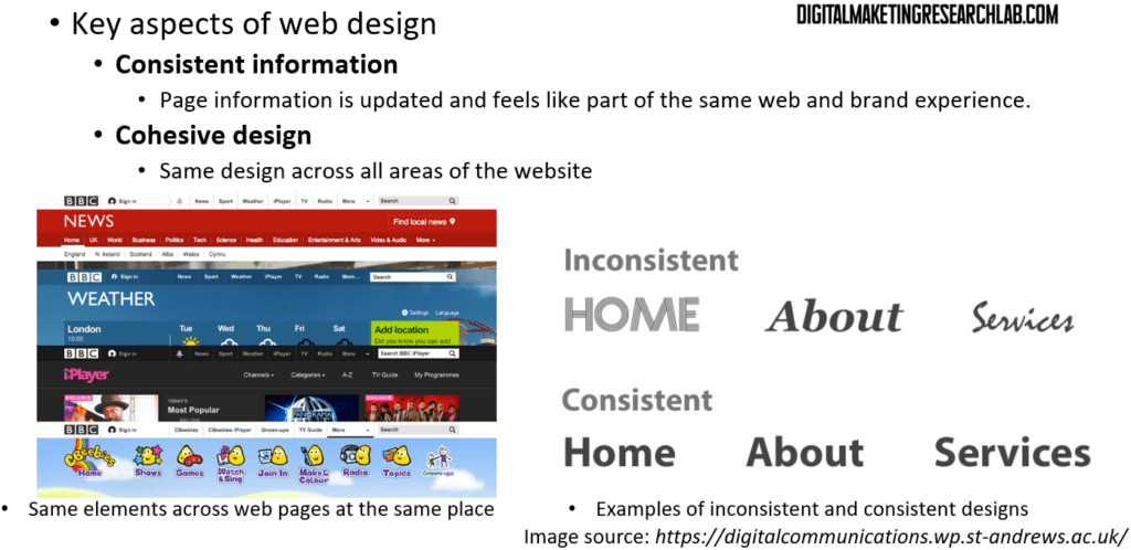 key aspects of web design - consistent information, and cohesive design.