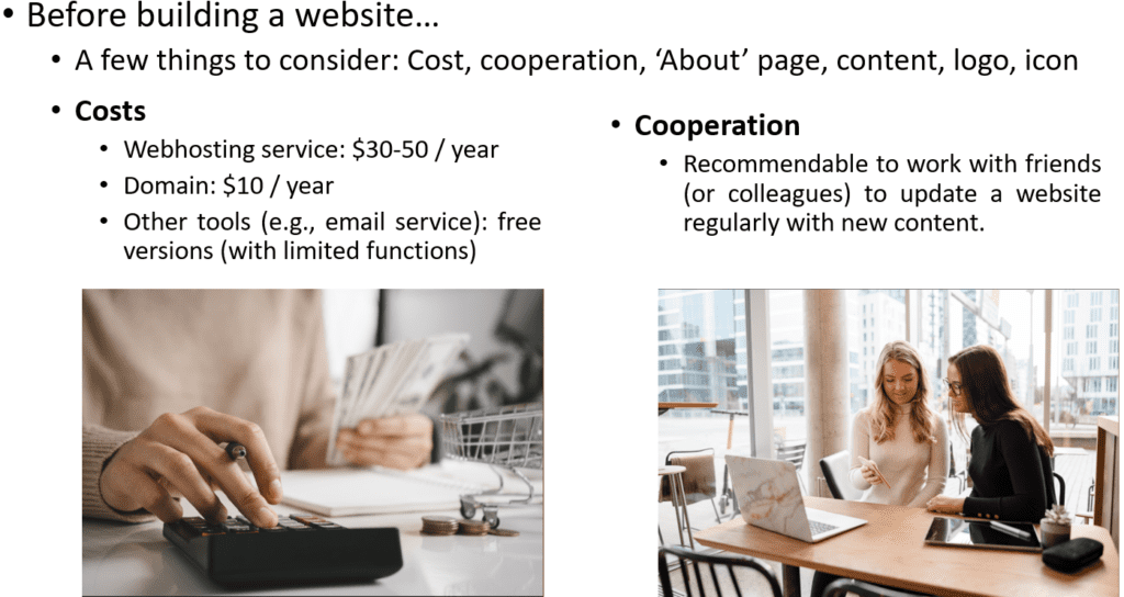 Befoer building a website: costs and cooperation