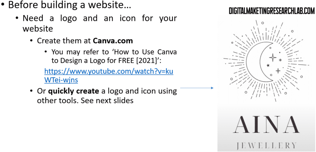 Befoer building a website:  logo and icon