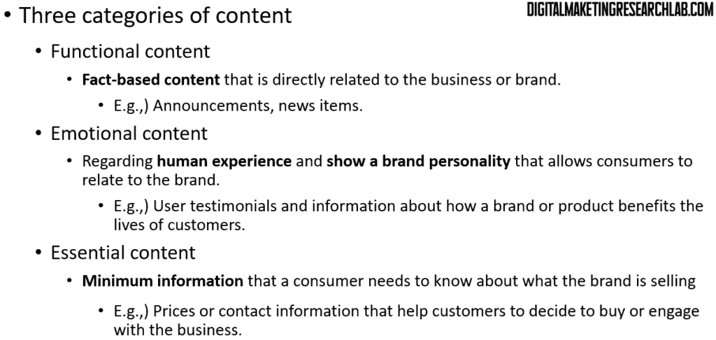 Three main categories of content