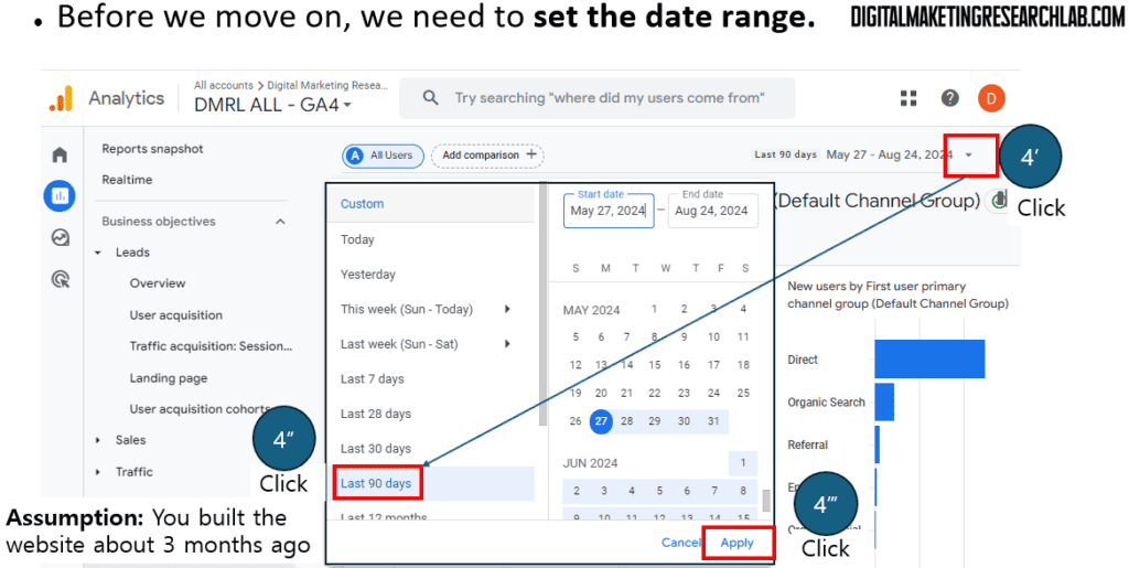 set the date range