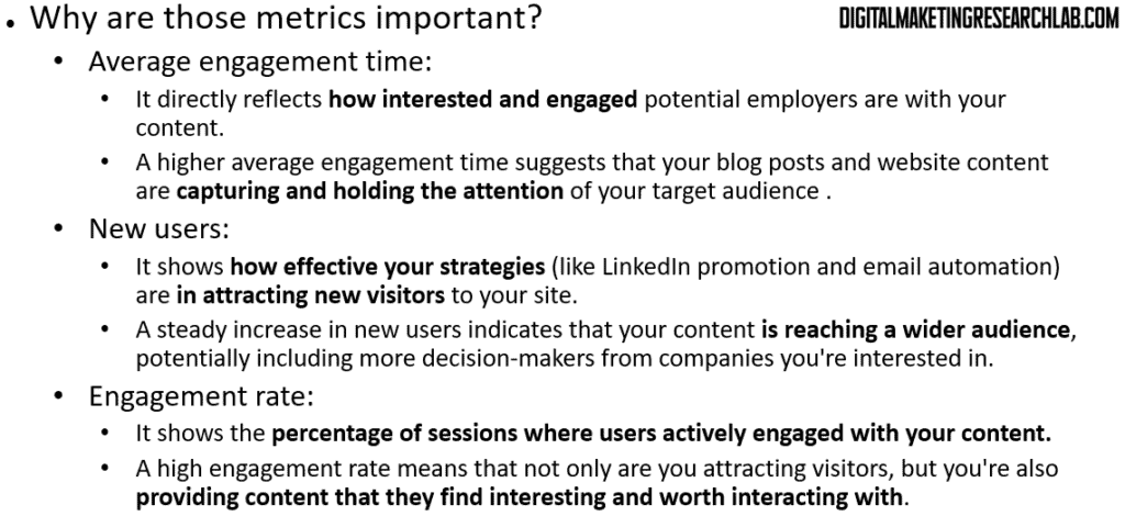 New users, Engagement rate, and Average engagement time.