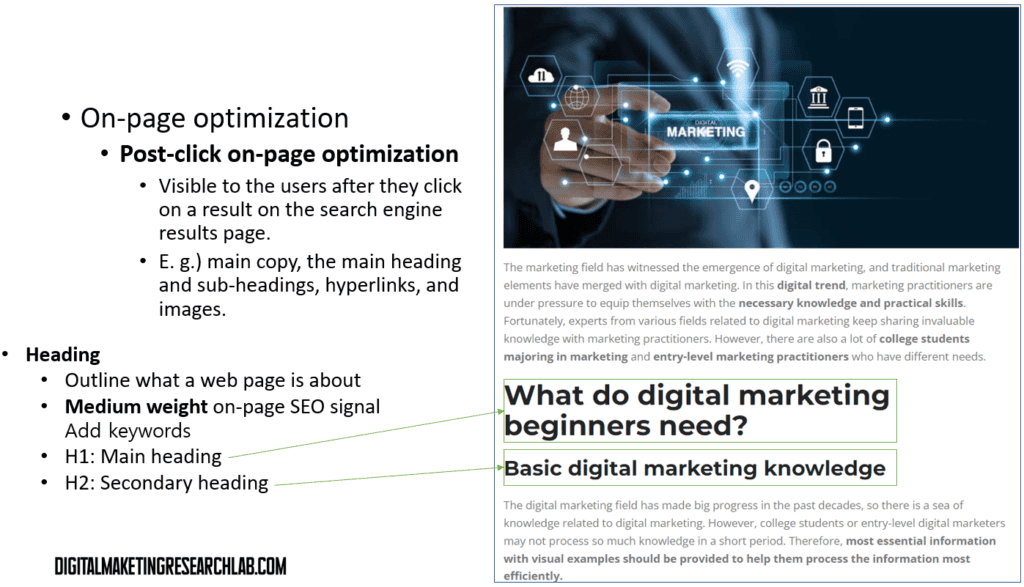 Pre-click on-page optimization - Heading