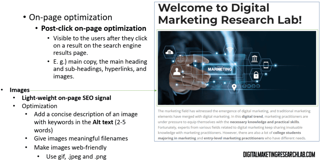 Pre-click on-page optimization - images